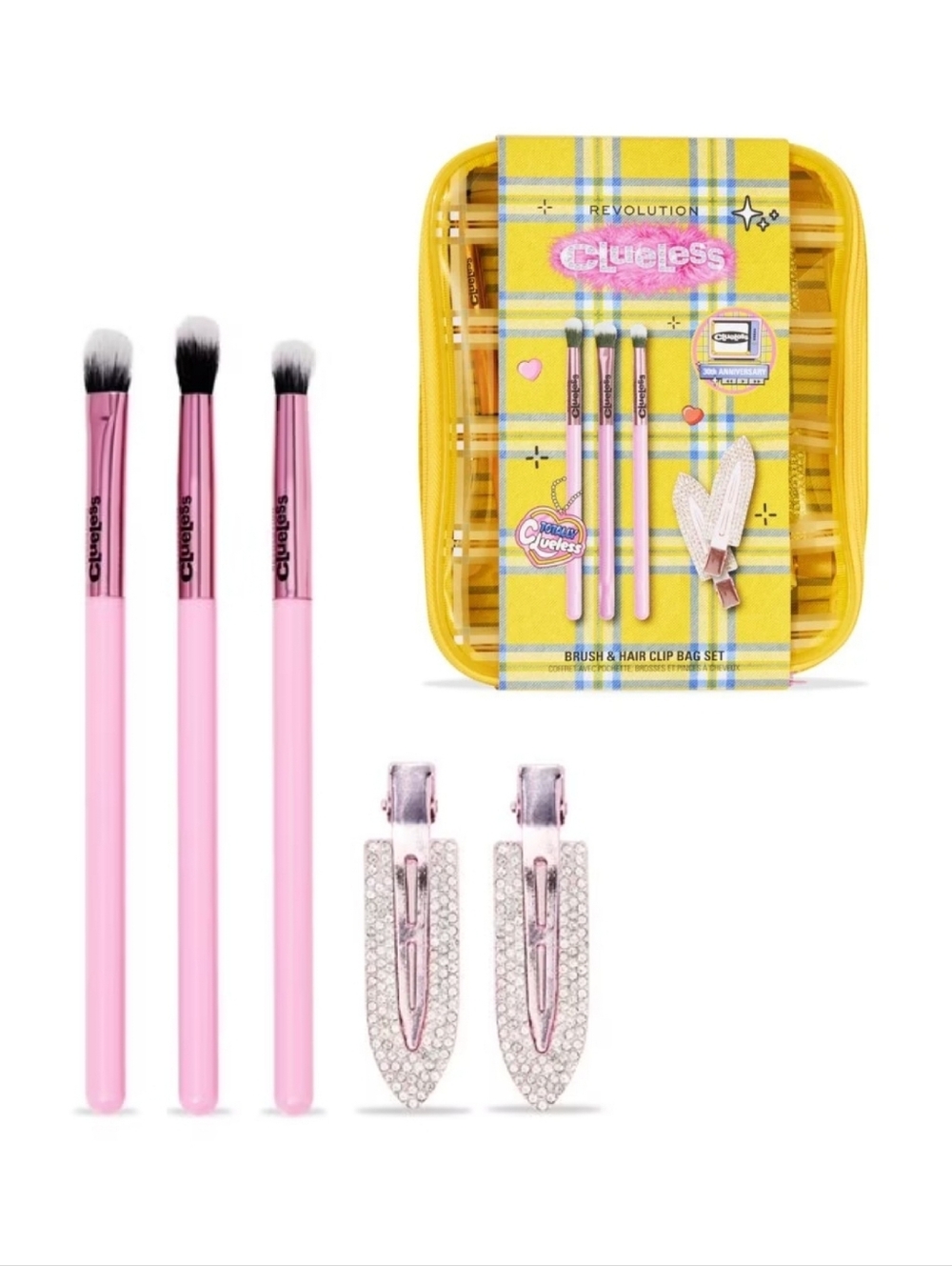 Revolution x Clueless 3 Eyeshade Brushes & Hair Clip Bag Set